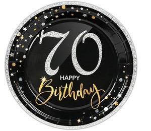 FDA-Approved 7 Inches White 350gsm <b>Disposable</b> <b>Plate</b> Round FOIL Design for 70th Birthday Parties Party Supplies - Product Image 1