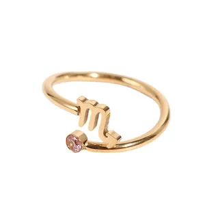 Diseño de acero inoxidable de moda 12 signos de horóscopo anillo ajustable abierto Birthstone Color circón anillo para la <span class=keywords><strong>suerte</strong></span> - Product Image 5