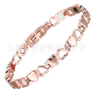 Pulsera elegante de doble corazón para mujer, pulsera magnética de terapia de acero inoxidable - Product Image 6
