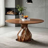 Table à manger ronde de luxe moderne avec plateau en marbre et base en bois massif, avec plateau tournant, pour la maison et l'appartement