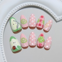 Uñas Postizas W2211 con Diseño de Mariquita, Notas Musicales y Puntos, al por Mayor, Lindas y Divertidas, Estilo INS, ABS Premium, Disponibles en Stock
