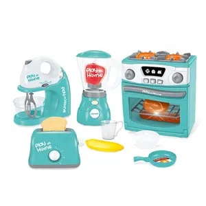 Samtoy 4 in 1 Mini simülasyon oyna Pretend ev aletleri pişirme aksesuarları kahve makinesi mutfak seti oyuncaklar çocuklar için