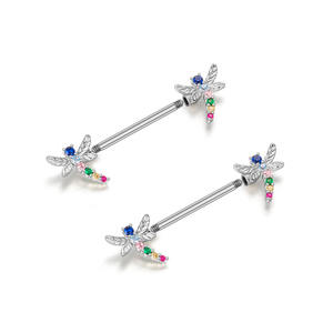 Set di 5 Piercing per <span class=keywords><strong>Capezzoli</strong></span> a Forma di Libellula con Zirconi Colorati, Barbell Industriale Personalizzato in Acciaio Inossidabile per Feste e Regali - Product Image 2
