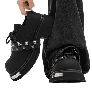Nouvelles Chaussures Derby 2025 pour Hommes, Style Oxford Anglais à Bout Rond Clouté, Semelles Épaisses, Talon Rehaussé, Fermeture à Lacets, en Microfibre - Product Image 1