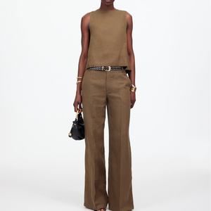 Conjunto de Lino de Verano 2025 para Mujer, Estilo Casual Europeo Americano, Top sin Mangas, Pantalones Anchos Holgados, Traje de Dos Piezas - Product Image 1