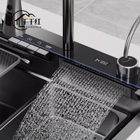 Robinet cascade numérique à bol unique de haute technologie, fait à la main en acier inoxydable 304, surface nano, évier simple intelligent à deux trous, moderne