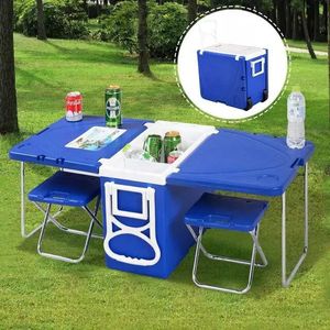 <span class=keywords><strong>Mesa</strong></span> <span class=keywords><strong>y</strong></span> silla plegable portátil para exteriores, <span class=keywords><strong>con</strong></span> incubadora, barbacoa, picnic, refrigerador, barra de tracción, coche <span class=keywords><strong>con</strong></span> ruedas - Product Image 6