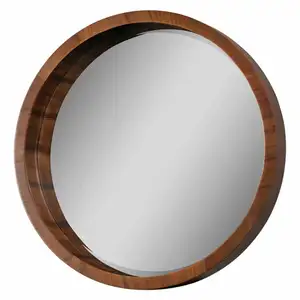 Solid wood frame in walnut veneer Contemporary-style mirror in round shape