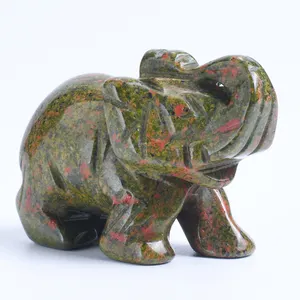 Figurines sculptées d'animaux sculptées en cristal personnalisé pierre précieuse quartz jade éléphant sculpté vente en gros