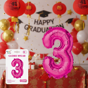 Palloncino in Foil Rosa Chiaro Numero 3 da 32 Pollici, Stile Perla, per Feste di Laurea, Capodanno Cinese, Celebrazioni, Marca Peiyong - Product Image 3