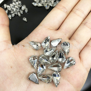 Strass en forme de goutte d'eau à une griffe, 16 facettes, en verre, pour accessoires de robe de mariée, couture à la main - Product Image 2