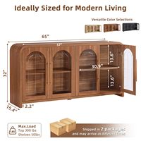 Buffet avec portes en verre cintrées, marron, moderne, en panneaux de particules, style antique, durable, grand espace de rangement, pour salon