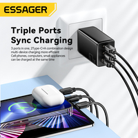 Cargador Rápido GaN ESSAGER G671A2CU1 Serie 2C1A de 3 Puertos y 67W con USB Tipo C para Teléfono Celular