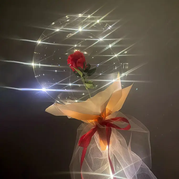 Balon BoBo transparan Led, dengan Kit buket bunga mawar untuk pesta ulang tahun pernikahan Hari Valentine dekorasi acara