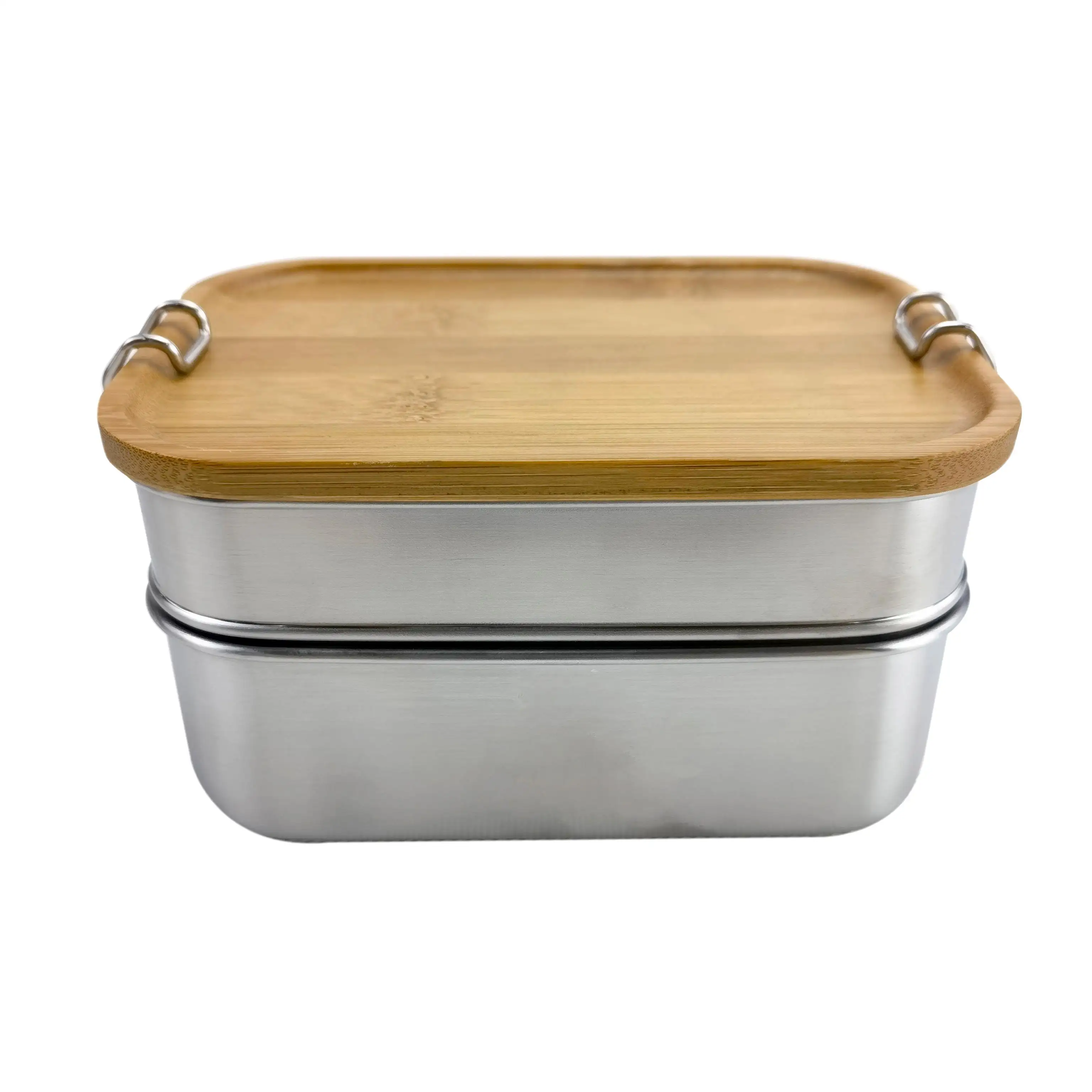 Eco-Friendly Double Layer Stainless steel Lunch Box Leakproof Food Grade with Bamboo Lid with Buckle Lunch Box