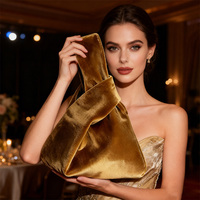 Bolsos de Mano de Lujo con Logotipo y Color Personalizados, Elegante Cartera de Mujer, Bolso de Terciopelo Dorado Suave para Fiestas Nocturnas y Bodas