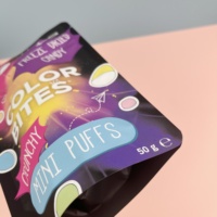 Sachets d'emballage alimentaire refermables en Mylar de qualité alimentaire pour bonbons, chocolats, mini-puffs, avec logo personnalisé imprimé sur toute la surface