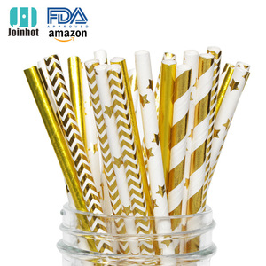 Disposable Paper Straws Gold Chevron Pattern 8 Mm Diameter Party Decoration Straight Pipe - Product Image 3