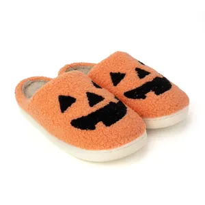 Halloween Mulheres Casa Rosto Fofo Sapatos Laranja Jack O Lanterna Natal Codies Santa Chinelos para Mulheres Homens