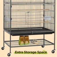 Volière spacieuse à double étage pour perroquets, avec base métallique thermolaquée sur roulettes et plateau de nettoyage extractible, design simple pour l'élevage de plusieurs oiseaux