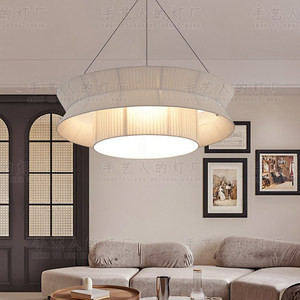 Lustre de salon de style français 80cm 100cm, suspension LED ronde tricolore en tissu, lampe artistique chaleureuse pour la décoration intérieure - Product Image 4