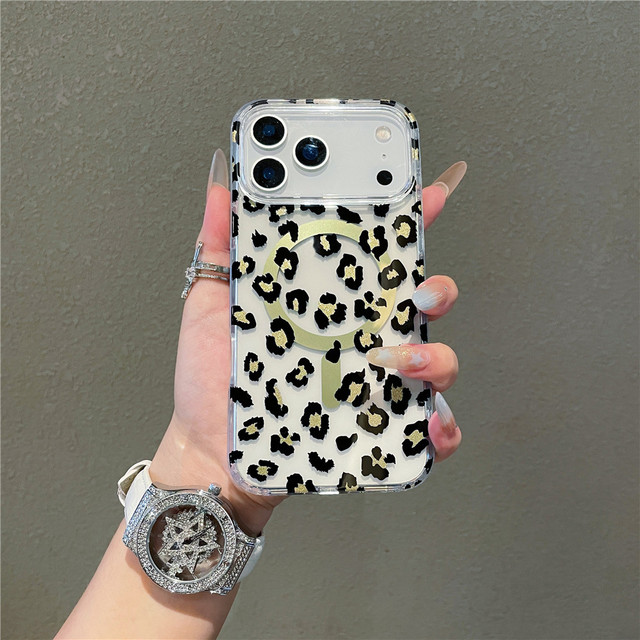 IMD Print Leopard Electroplated Gold Magnetic Phone Case Back Cover for Iphone 17 Air 17 Pro 18 Pro Max