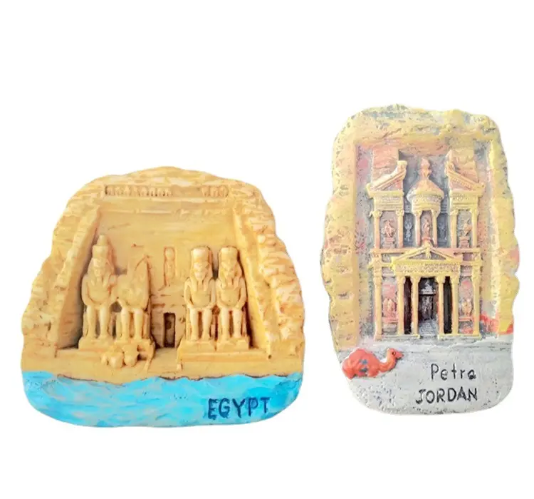Imanes de nevera de resina de recuerdo turístico de ruinas de Egipto y Petra, Colección magnética tridimensional creativa
