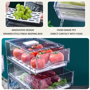 מקרר פלסטיק stackable מארגן פחי מיכל אחסון מזון עם מגירה לאחסון מקרר - Product Image 2