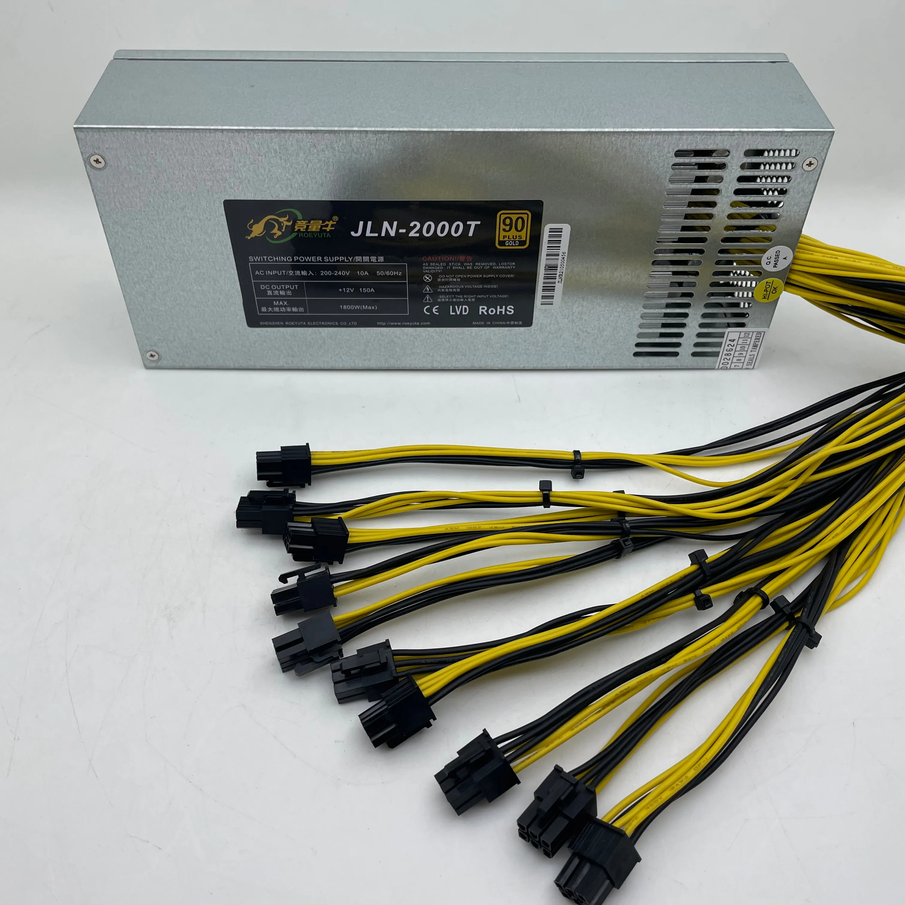 JLN-2000T 12V 1800W Computer Switching Power Supply 10pcs 6Pin Multi graphics card power supply