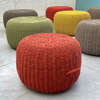 Pouf rond d'extérieur en gros, repose-pieds, grand tabouret tricoté, coussin de siège, décoration bohème pour patio, siège supplémentaire, coussin de sol, chaise
