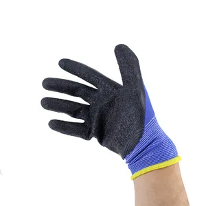 13G Blue Polyester Black Latex Finish Construction Gloves Industrial Safety Latex Coated Work Gloves