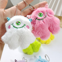 Llavero de peluche Kawaii Monstruo de un ojo, Colgante de alienígena de piel sintética peluda y adorable, Adorno de peluche suave para bolso, 6 colores, Venta al por mayor