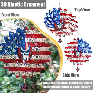 Tourniquet à vent 3D en acier inoxydable de 12 pouces, motif tournesol et drapeau américain, pour la Fête de l'Indépendance, ornement patriotique de jardin - Product Image 3