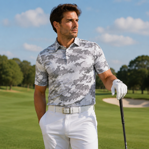 Polo de Golf Azul Marino para Hombre, Manga Corta, Estampado, Secado Rápido, Transpirable, Elástico, Ropa Deportiva Informal, Disponible en Stock - Product Image 1