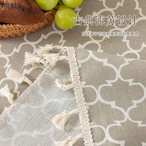 Skydense Linen Style Printed Tassel <b>Tablecloth</b> Rectangular Waterproof Home Use Geometric Pattern Table Cover - Product Image 4