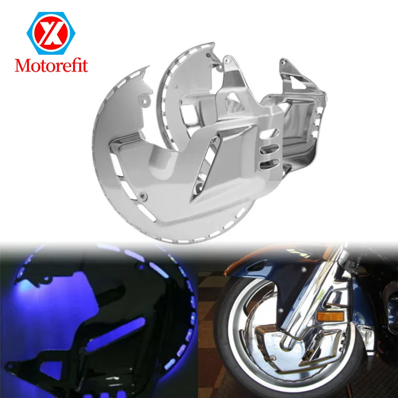 Motorefit ฝาครอบจานเบรคโครเมียมสำหรับมอเตอร์ไซค์,แหวนไฟ LED ทรงปีกทองสำหรับ Honda ปี GL1800 F6B 2001-2015
