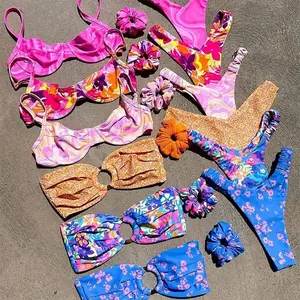 Kunden spezifischer Badeanzug Frauen OEM Badeanzug Hot Sale Custom Print Badeanzüge Rücken loser zweiteiliger Bikini