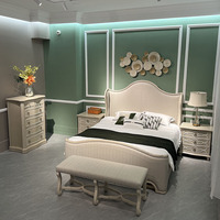 Lit double rétro américain de 1,8 mètre, personnalisé, en bois massif sculpté à l'ancienne, lavable, avec revêtement doux, luxueux, écologique, pour hôtel