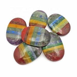 Top Quality Exquisite Polished Seven Chakra Bonded Palm Stone, Holistic Healing Crystal for Love Manifestation & Zen Decoration - Product Image 1