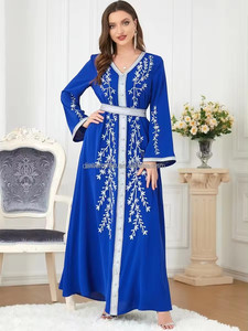 Jalabiya Ricamata con Paillettes Stile Arabo per <span class=keywords><strong>Donne</strong></span>, Elegante Abito per Ramadan e Abaya con Vita Naturale per <span class=keywords><strong>Donne</strong></span> Musulmane - Product Image 4