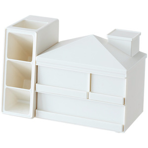 Creative House Shaped Pen Holder With <b>Drawer</b> <b>Plastic</b> Desktop <b>Storage</b> Box For Office And School Supplies Organization - Product Image 1