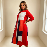 Robe longue plissée à imprimé géométrique coloré pour femmes africaines, manches 3/4, coupe ample, pour tenue décontractée, Sehe Fashion