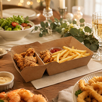 Barquette jetable écologique et recyclable en pulpe de bambou et papier kraft à 2 compartiments, résistante à l'huile, pour plats à emporter, sandwichs et biscuits