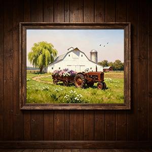 Juego de 2 Cuadros Decorativos LED Estilo Rústico con Tractor Vintage y Granero Navideño, Decoración Campestre para Sala de Estar - Product Image 5