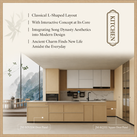 Série bois GOLDEN HOME |   Meubles de cuisine modulaires modernes sur mesure avec portes en verre |   Service de rendu de conception de plan 3D gratuit