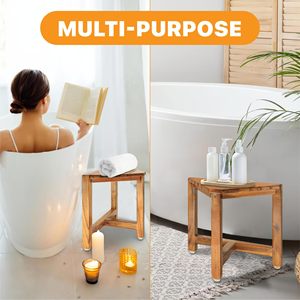 Tabouret de salle de bain en bois d'acacia massif Lixin, 35x30x27cm, siège de douche d'angle avec pieds antidérapants pour le bain et le rasage - Product Image 3