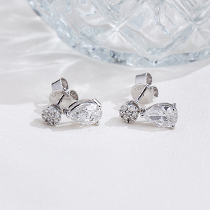 Pendientes de diamantes redondos y en forma de pera de oro blanco de 9 quilates Messi Jewelry MSE-894 para mujer - Product Image 3