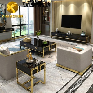 Muebles de sala de juegos de acero inoxidable de lujo mesa de tv negro gabinetes de madera moderna de tv de vidrio está con cajones para la venta - Product Image 4