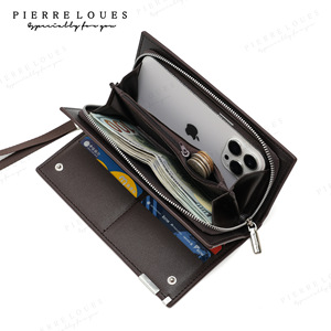 Pierre Loues Men's <b>Wallet</b> <b>Brown</b> Leather RFID Blocking Multi Card Holder Long Clutch Bag Everyday Use - Product Image 2