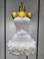 Gaun Mini Wanita Berkualitas Tinggi SB3717, Pakaian Fashion Buatan Tangan dengan Desain Bunga Mawar 3D, Gaun Bandage Bodycon untuk Pesta Ulang Tahun